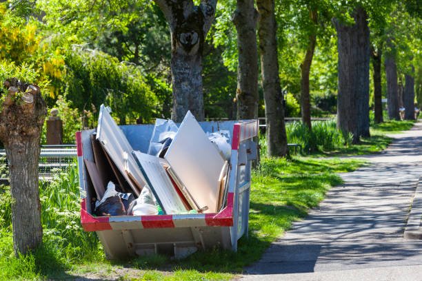 skip with renovation waste under trees in rotterdam in the netherlands