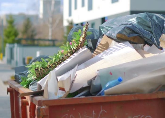 full garbage and debris container in 4k slow motion 60fps